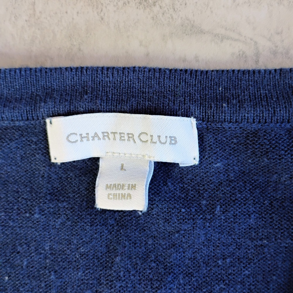 Charter Club Cherry Embroidered Cardigan Sweater Navy Blue Womens Large Twee - Picture 6 of 11